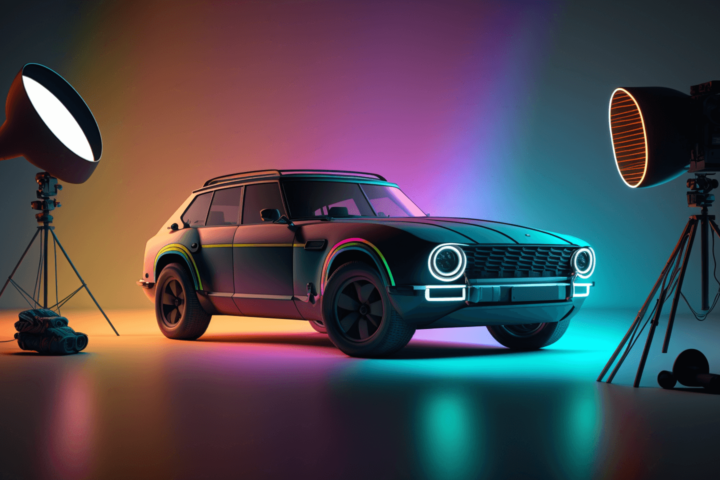 A photo of an electric car behind the scenes