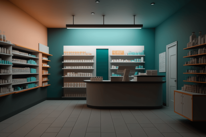 A photo of an empty pharmacy
