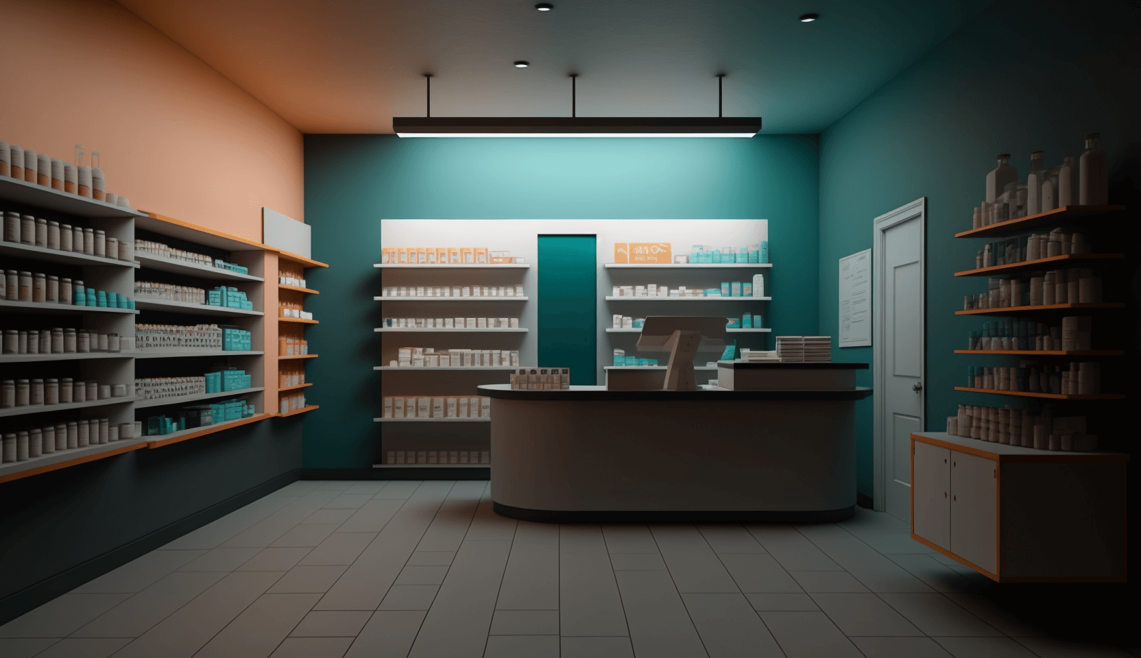 A photo of an empty pharmacy