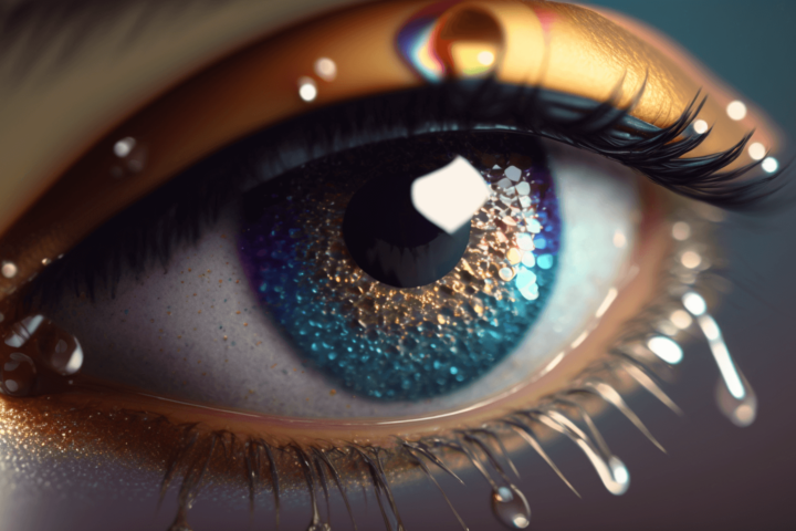 A photo of an eye shedding a tear