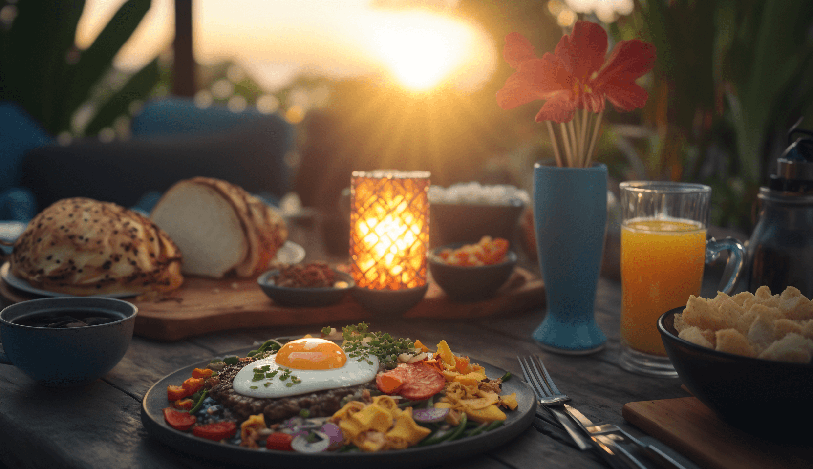 A table filled with brunch in hawaii