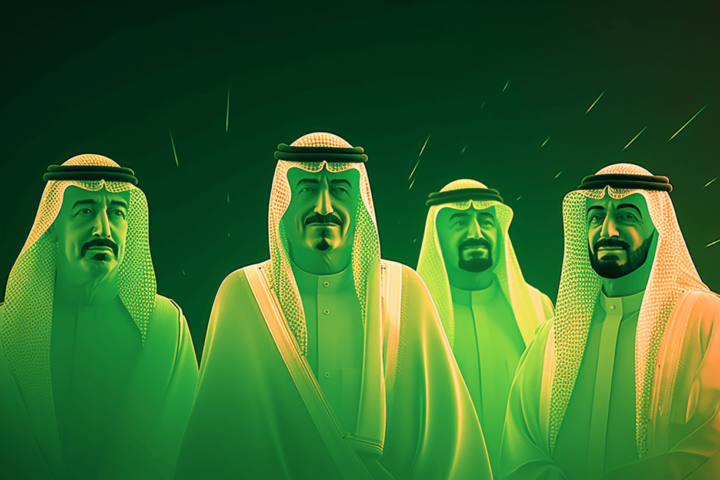 A digital line drawing of Saudi arabia leaders