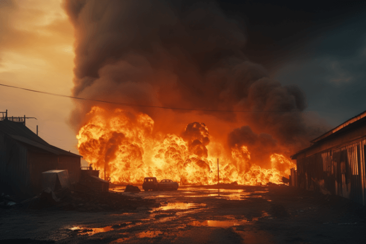 A fire eruption in a city