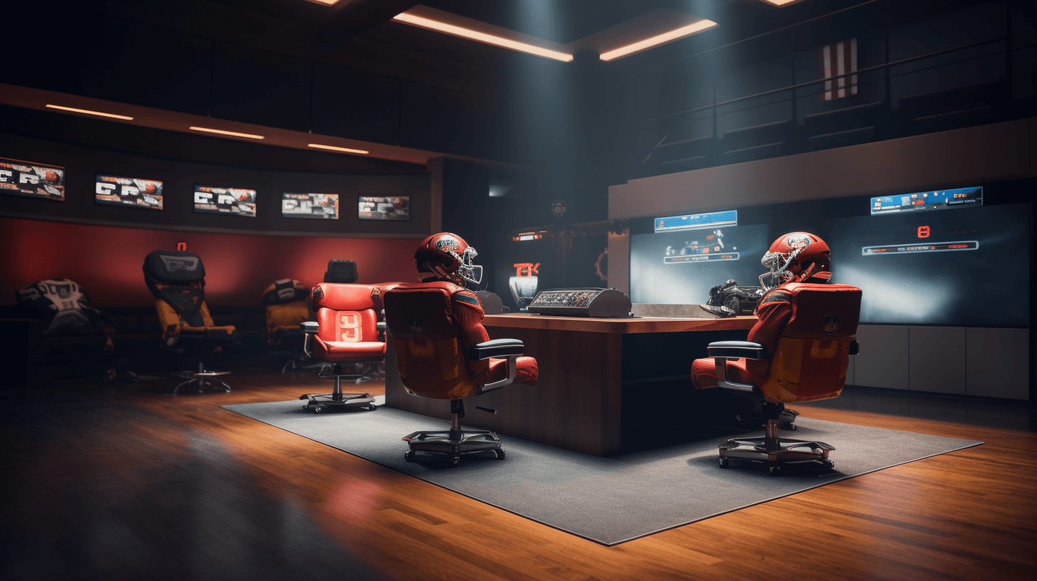 A photo of a tech room for a NFL game