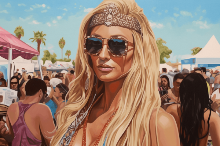 Oil painting of Paris Hilton at Coachella