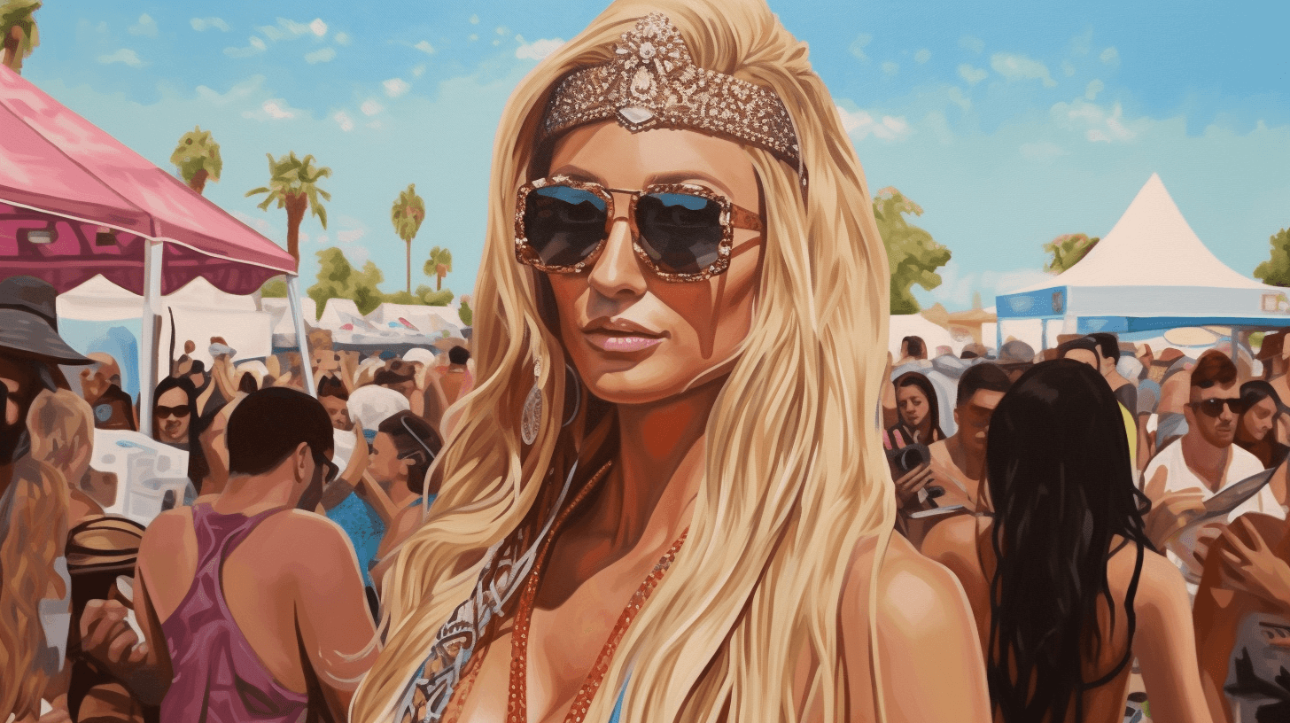 Oil painting of Paris Hilton at Coachella