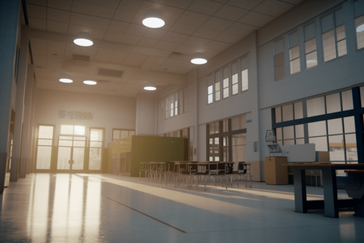 An empty highschool hallway