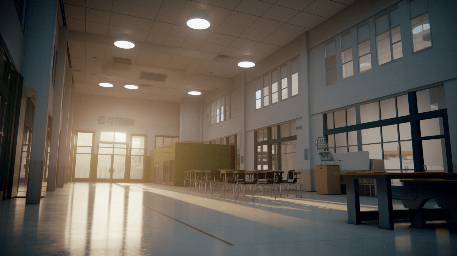 An empty highschool hallway