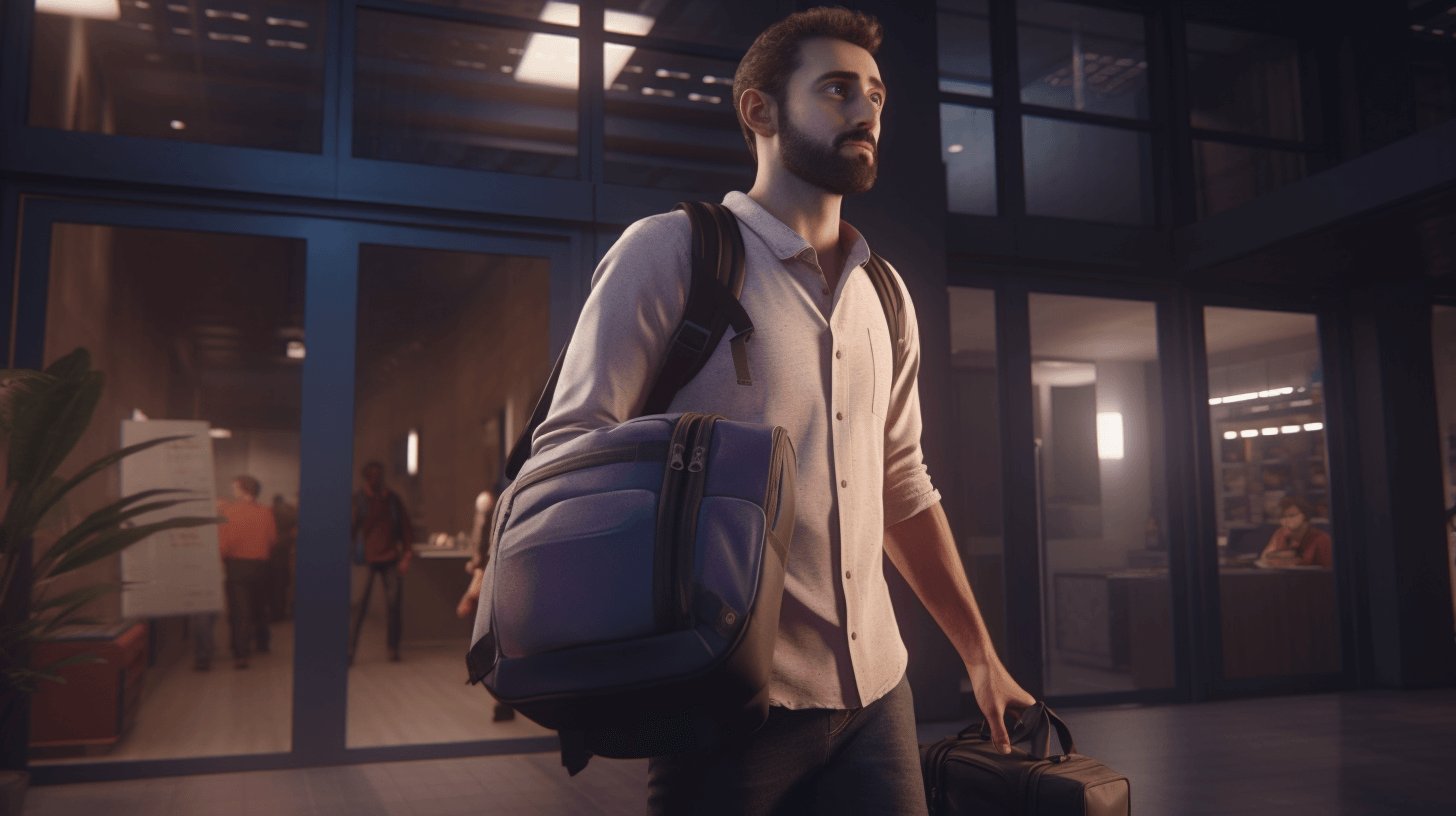 A guy leaving work after a layoff