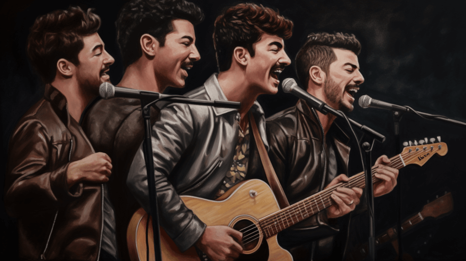 A photo of a the Jonas brothers performing