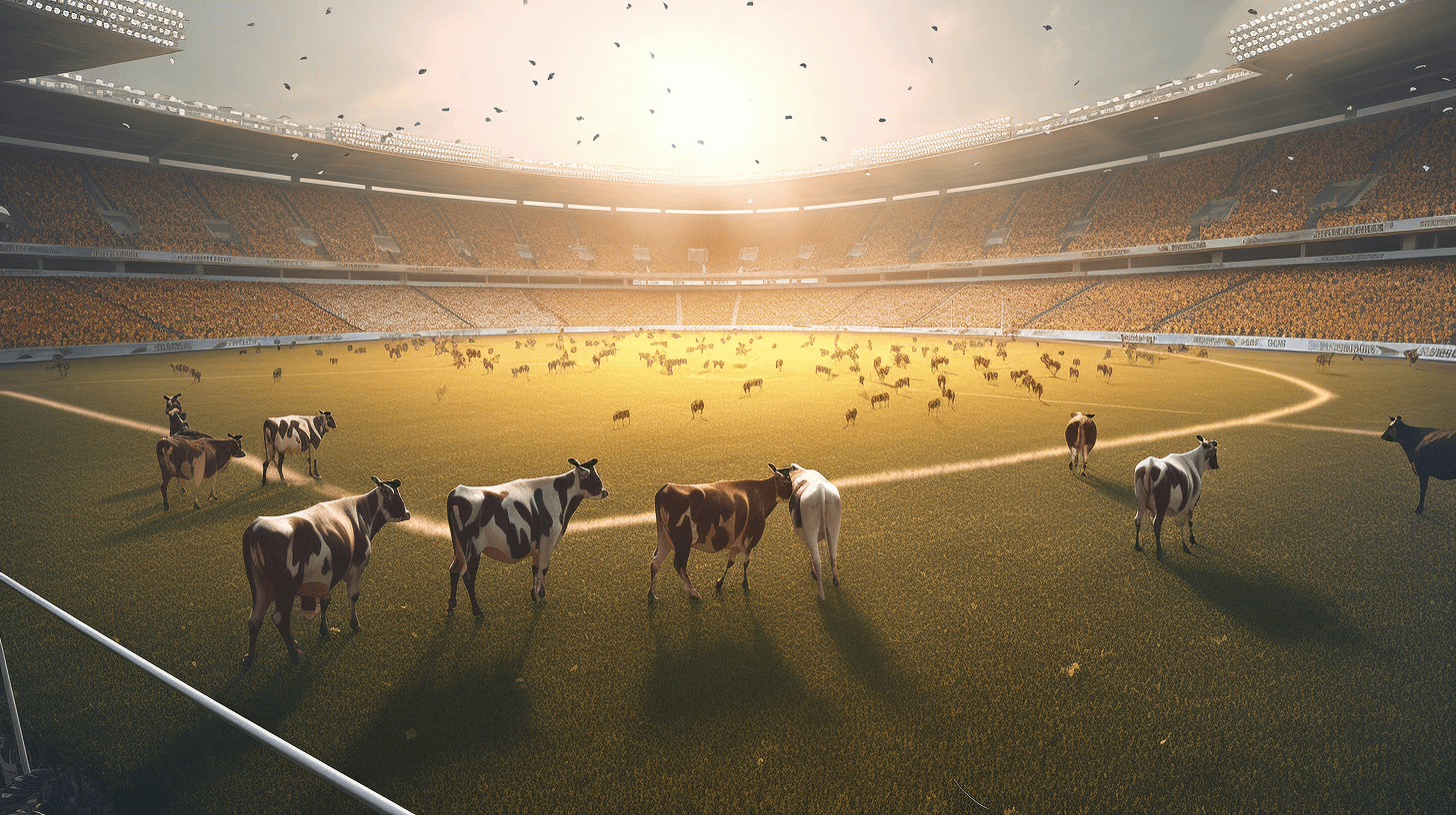 Cows on a football field