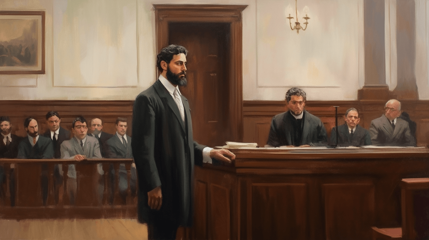 Oil painting of a Us court