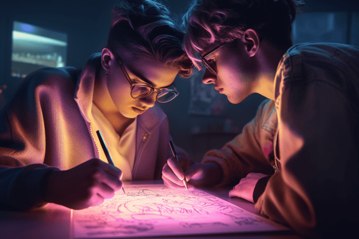 A photo of writers working together