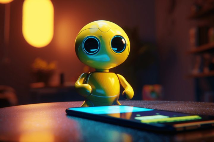 A yellow chat bot