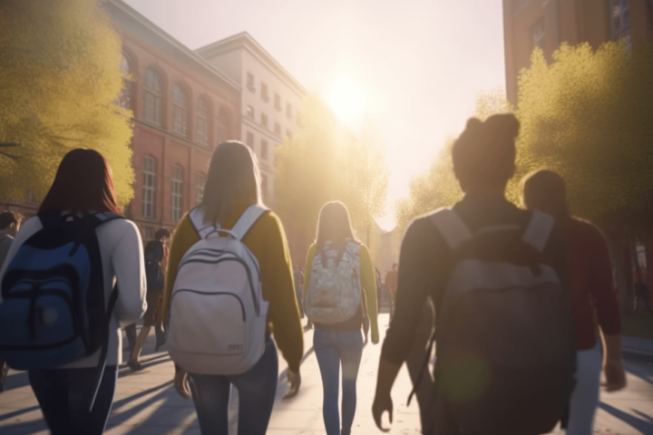 A photo of students headed to school