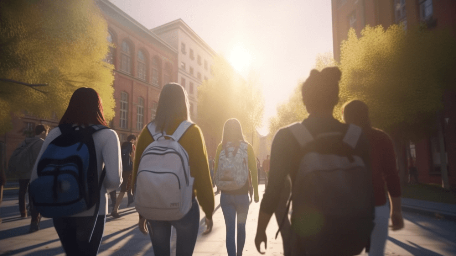 A photo of students headed to school