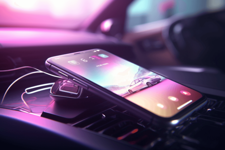 A cell pone inside a car