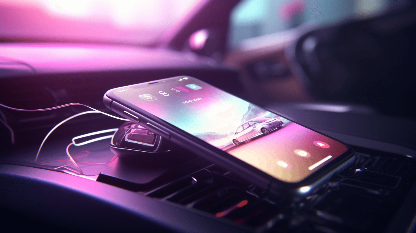 A cell pone inside a car