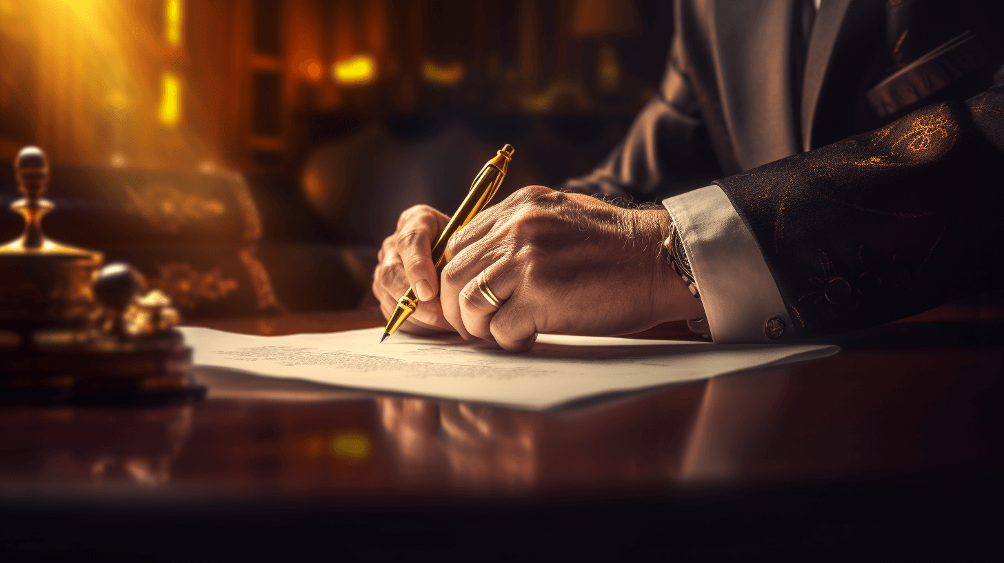 a political figure signing a document