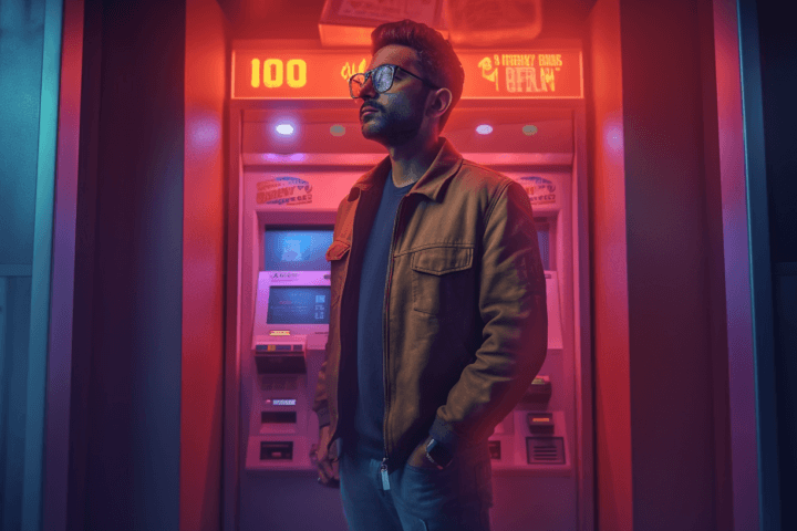 a man at a atm