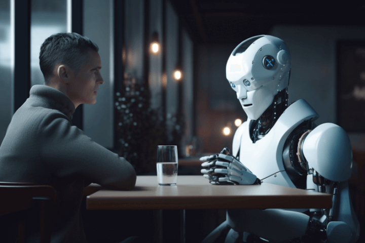 an ai chatbot and a human conversating